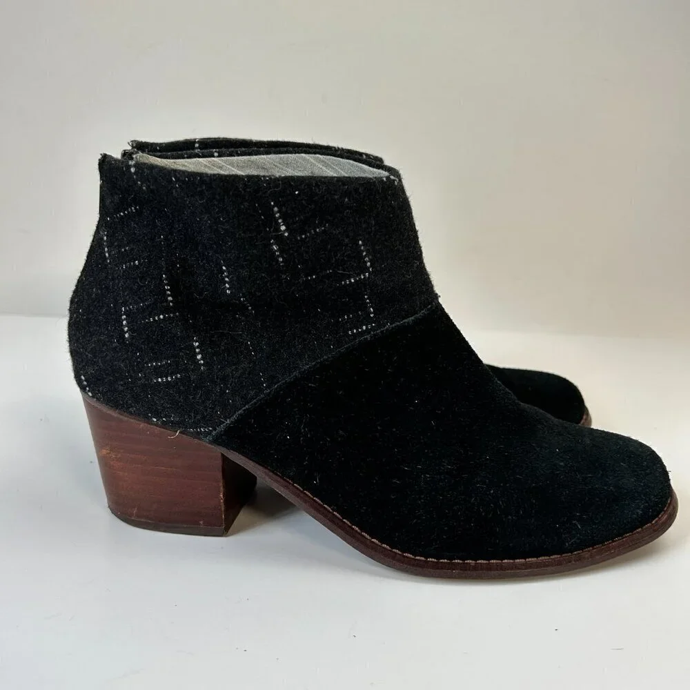 Toms Shoes Leila Ankle Booties Suede Wool Boots Block Heel Eu 38.5